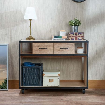 Two Drawers Particle Board Brake Mobile Console Table